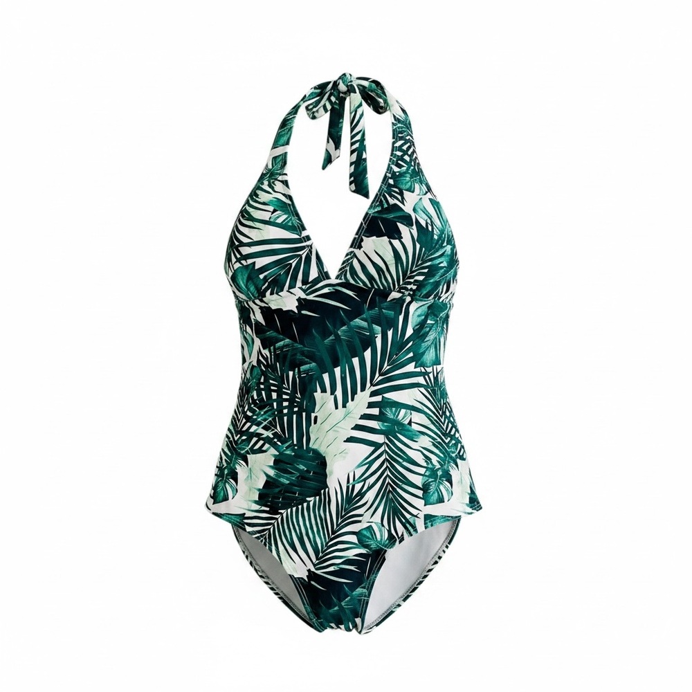 NWT Breeza Women’s One Piece Bathing Suit Sz 12 Palm Leaves Tropical Vacation